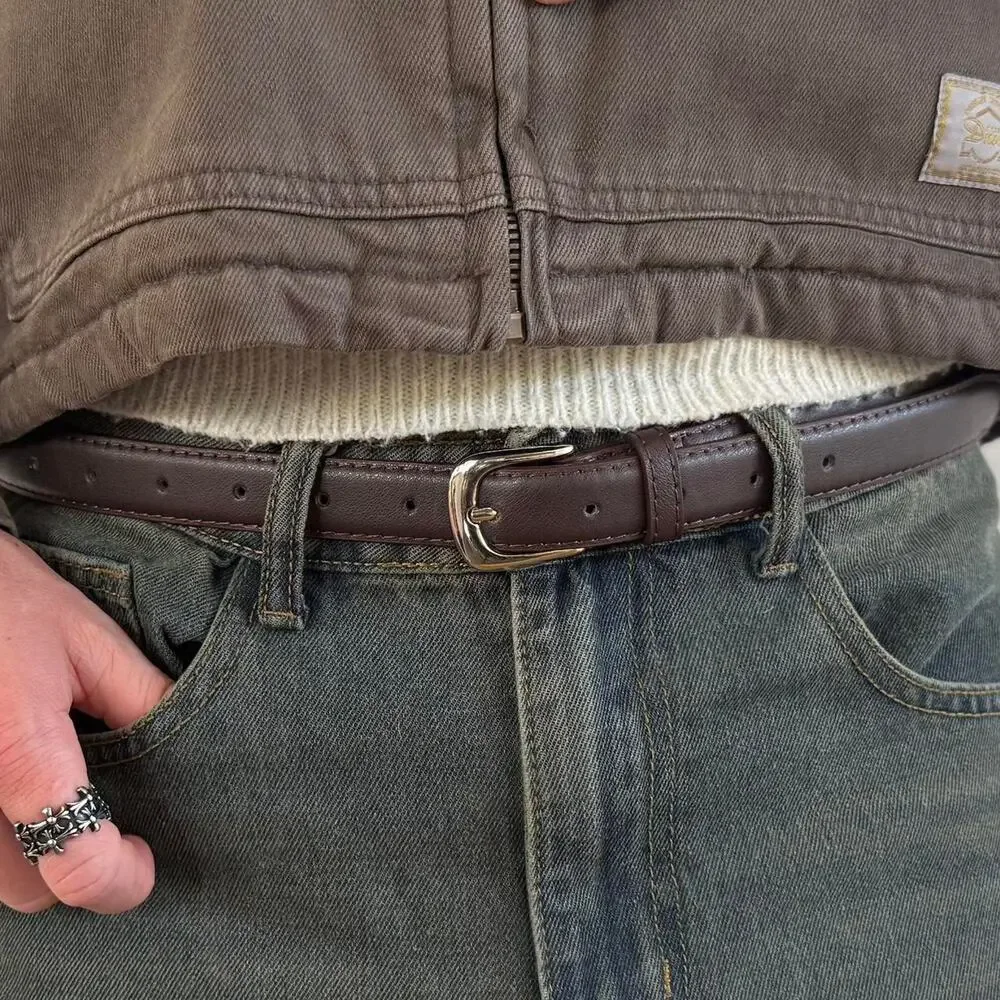 Brown Silver Boho Belt Unisex Adjustable Fit 26–34
